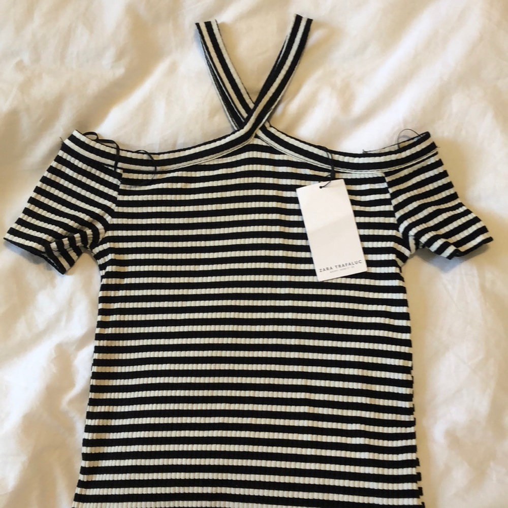 Zara. Striped Off the shoulder halter top. NWT